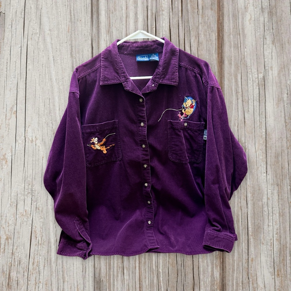 Disney Winnie The Pooh Vintage Purple Button-Up Shirt corduroy size XL